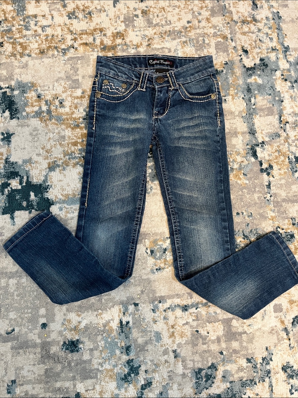 Vintage Crystal Vogue Girl Jeans with Embroidered Pockets - Casual Stretch Sz 7